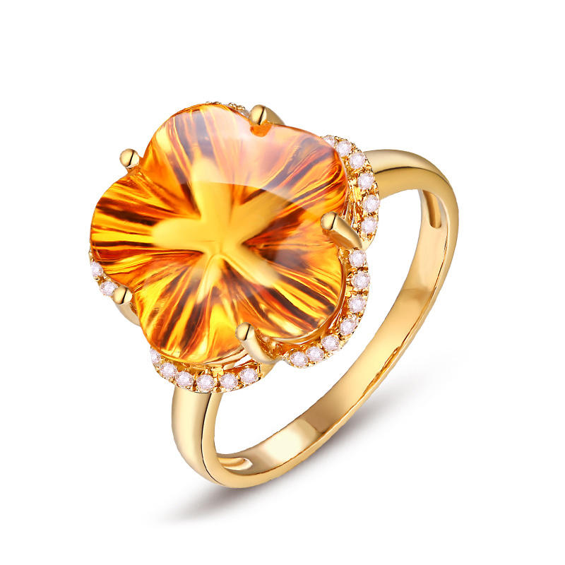 Květinový citrín ve zlatém prstenu s diamanty Daniella