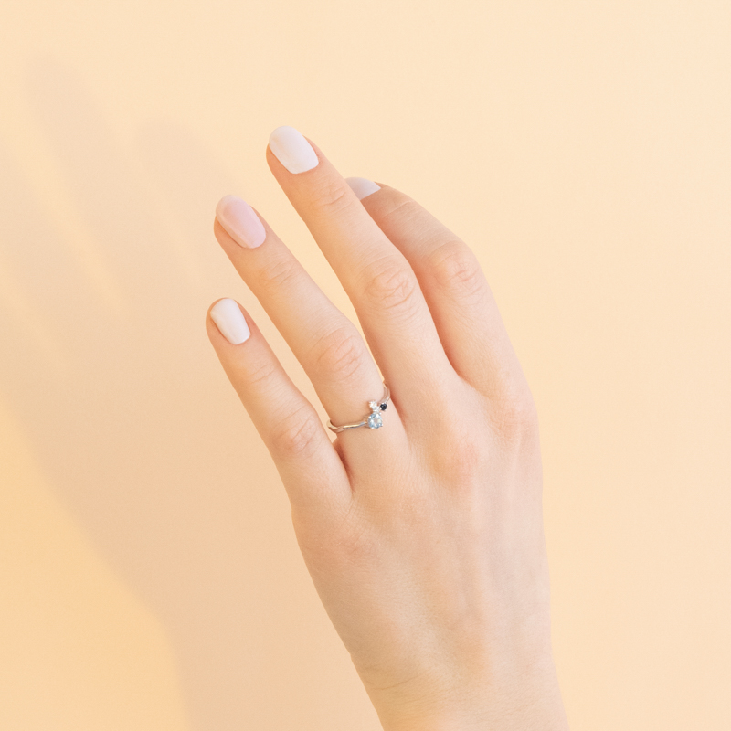 Cluster prsten s akvamarínem, safírem, měsíčním kamenem a diamantem Nettie 101104
