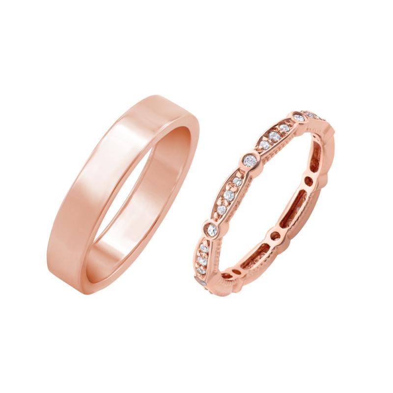 Eternity prsten s lab-grown diamanty a pánský plochý prsten Benitez