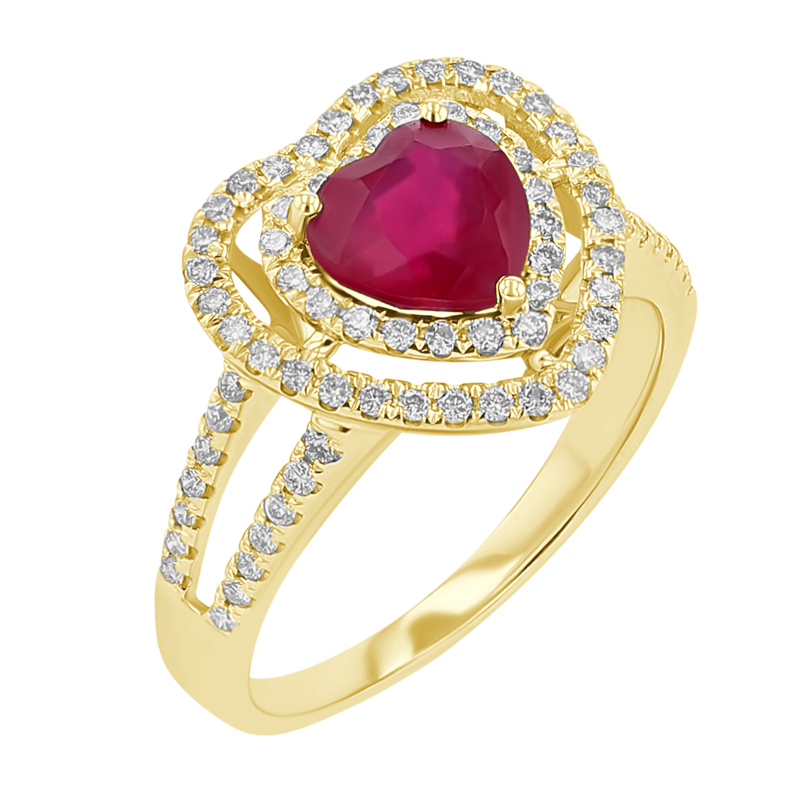 Zlatý prsten s rubínovým srdcem a diamanty Isabel