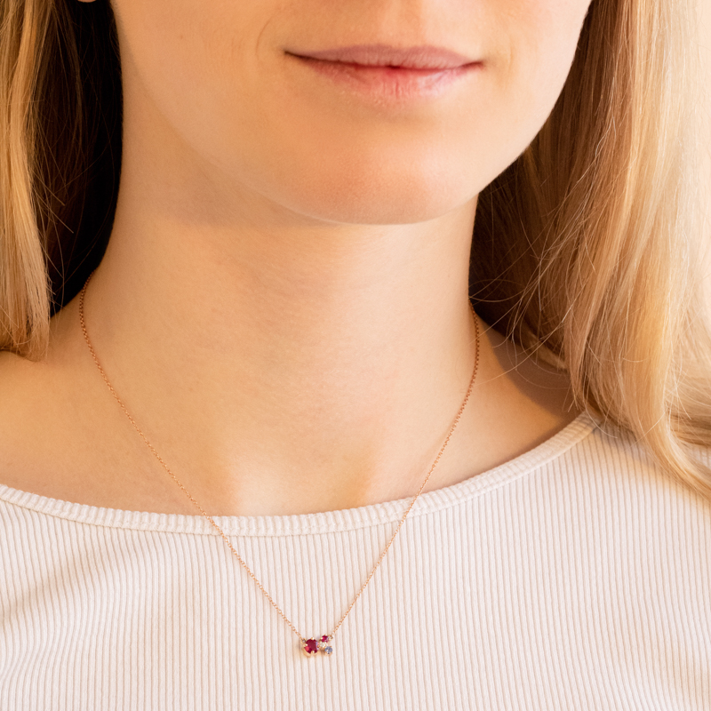 Stříbrný cluster náhrdelník s turmalínem, tanzanitem, rubínem a diamantem Millie 116144