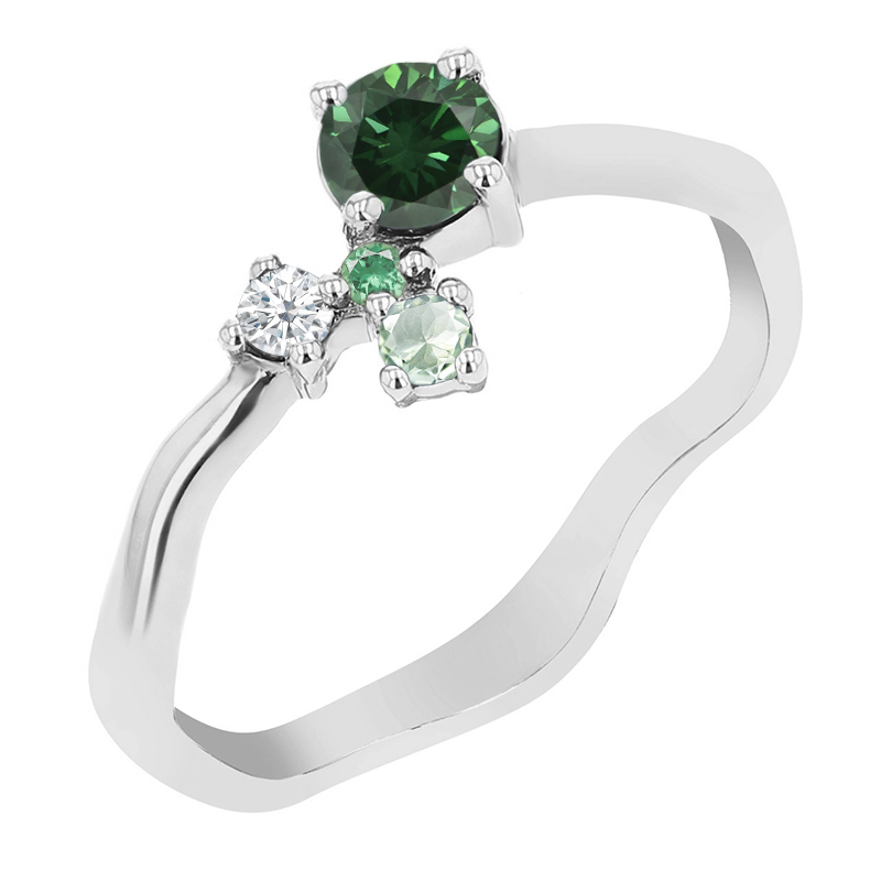 Cluster prsten se zeleným diamantem a drahokamy Roche 124644