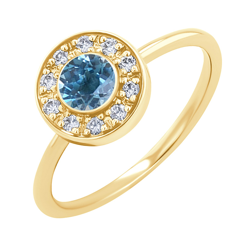 Zásnubní diamantový halo prsten s londýnským topazem Fernanda 129384