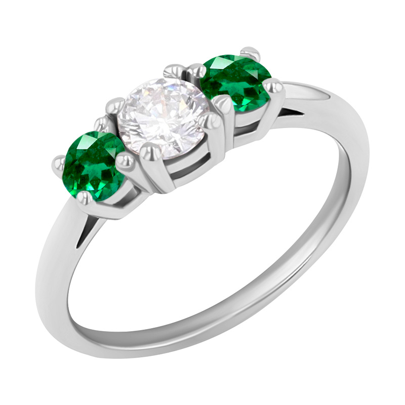 Zásnubní prsten s diamantem a smaragdy Rita