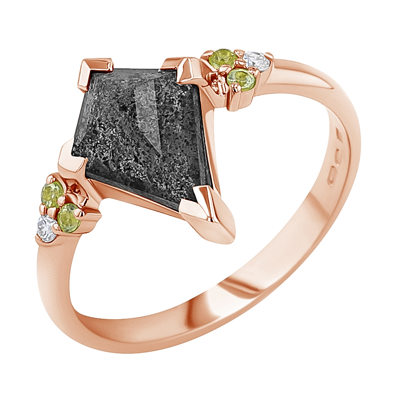Neobyčejný prsten s dendritickým quartzem a olivínem Kettil 135114