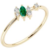 Stříbrný cluster prsten s lab-grown smaragdem a diamanty Kasen