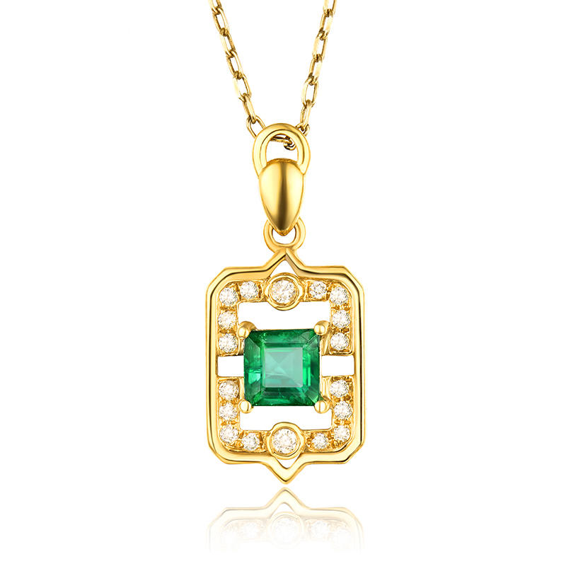 Zlatý náhrdelník s princess smaragdem a diamanty Gus