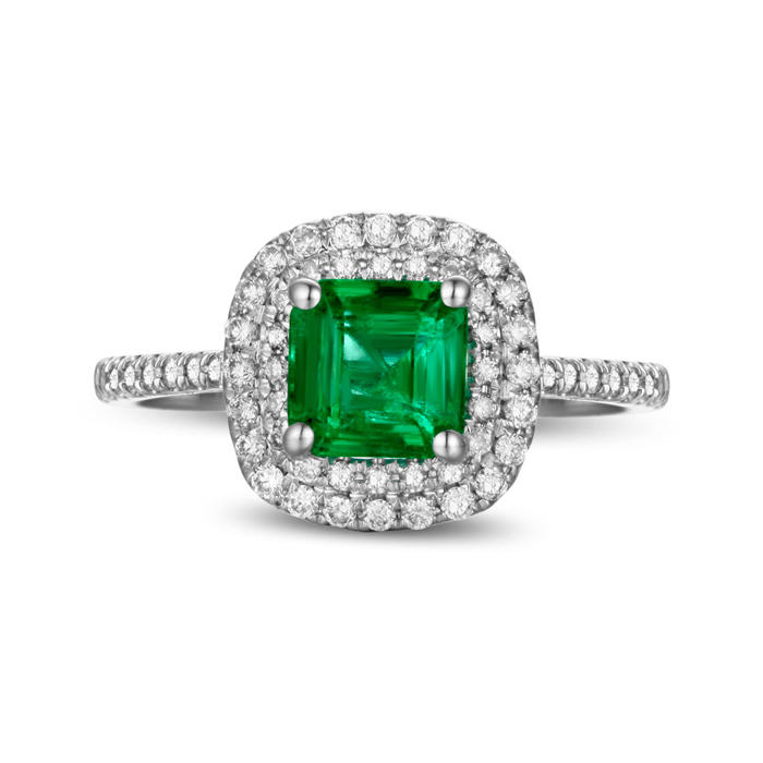 Zlatý diamantový prsten se smaragdem 2054