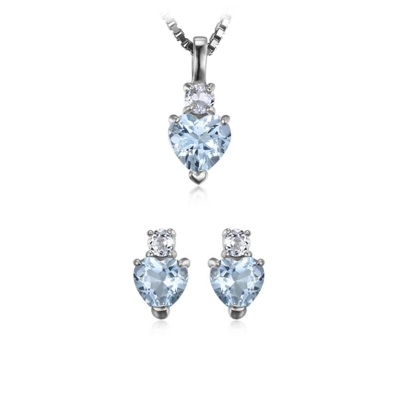 Kolekce stříbrných šperků s akvamarínovými srdíčky Hearty