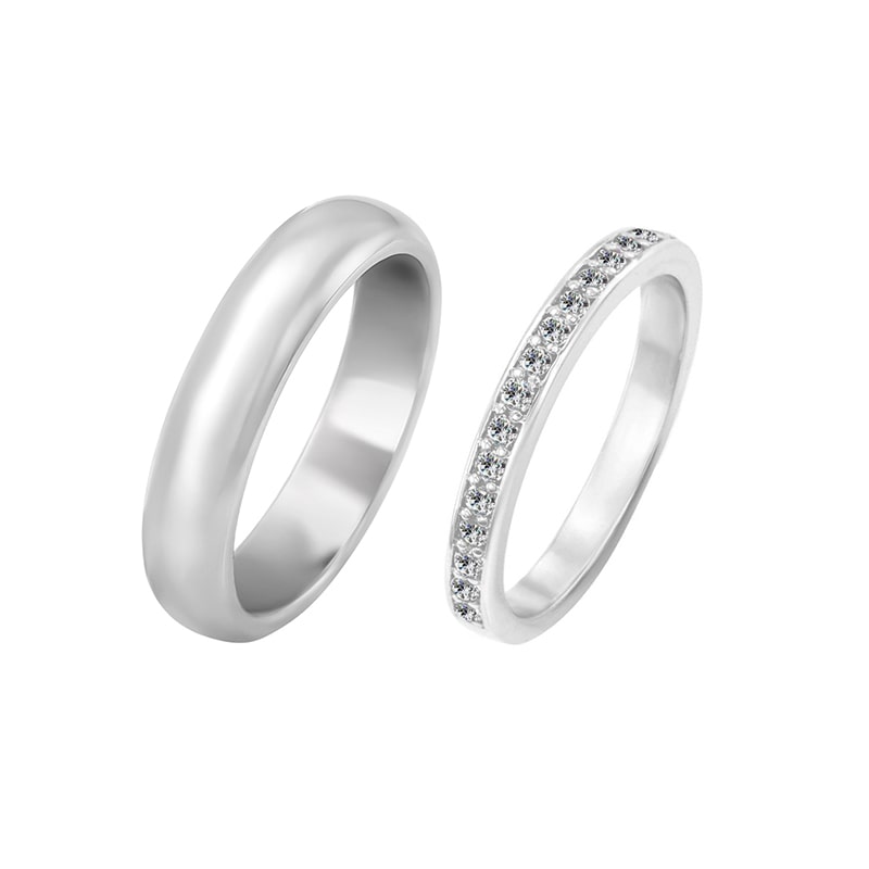 Snubní prsteny s eternity obroučkou a pánským půlkulatým prstenem 29614