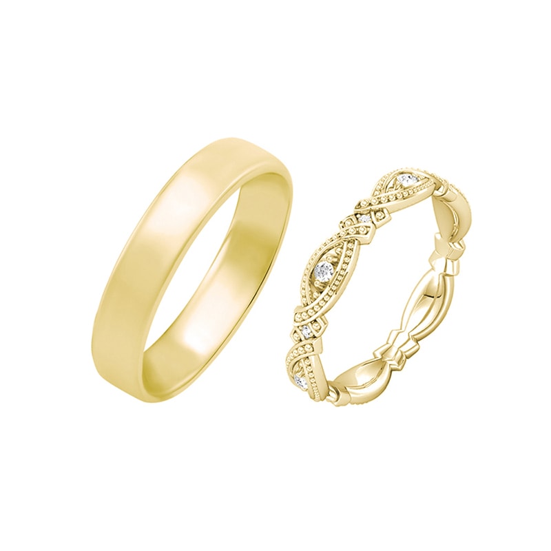 Zlaté snubní prsteny s vintage obroučkou pro dámy 29904