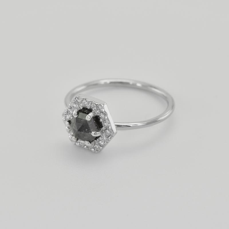 Zlatý prsten s diamantem a bílými diamanty 34294