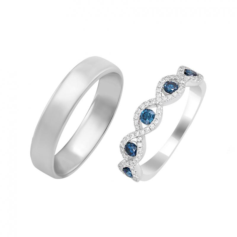 Zlatý prsten s modrými diamanty a pánský komfortní prsten Smintheus 36484