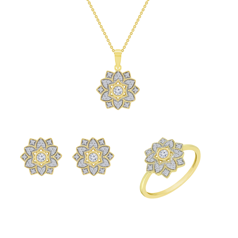 Zlatá květinová kolekce šperků s diamanty Sharla