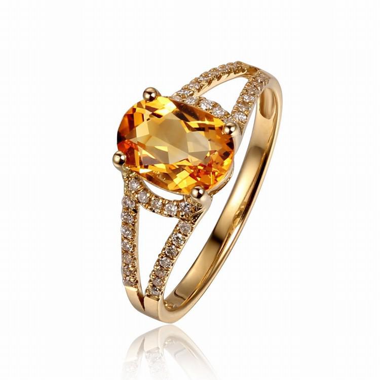 Citrínový prsten s diamanty 4764