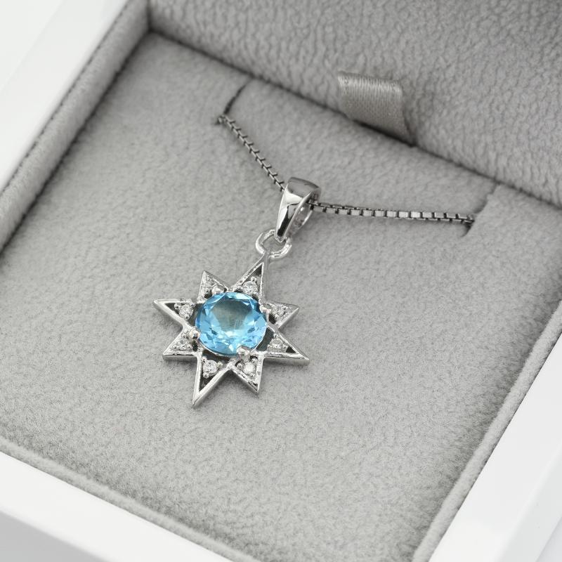 Stříbrný náhrdelník s topazem ve tvaru hvězdy 49024