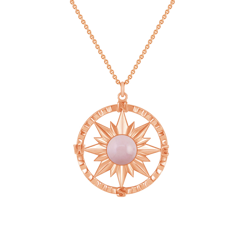 Zlatý náhrdelník kompas s růžovým opálem