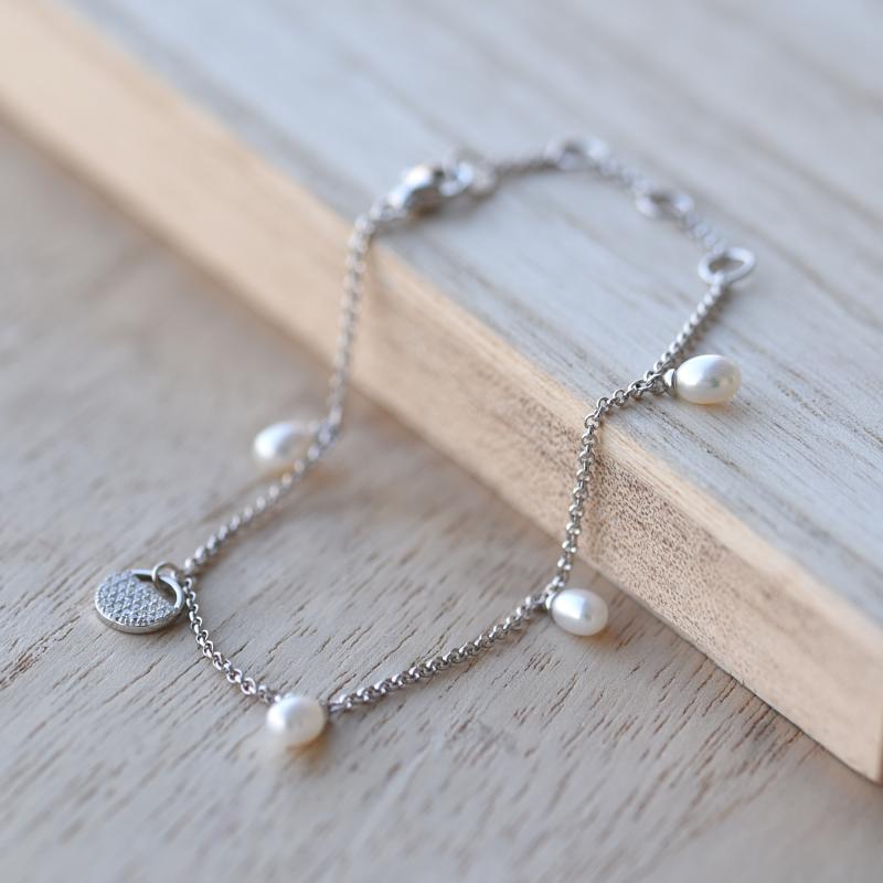 Romantický stříbrný náramek s perlami a zirkony 51914