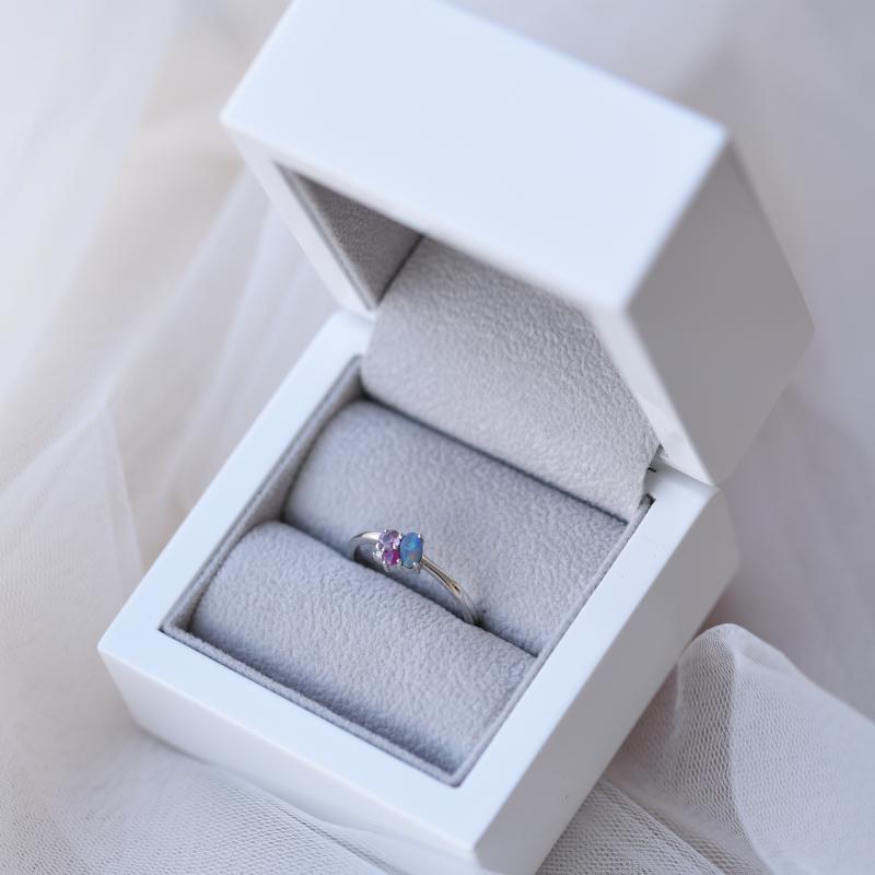 Zlatý cluster prsten s opálem, rubínem, safírem a diamantem 52314
