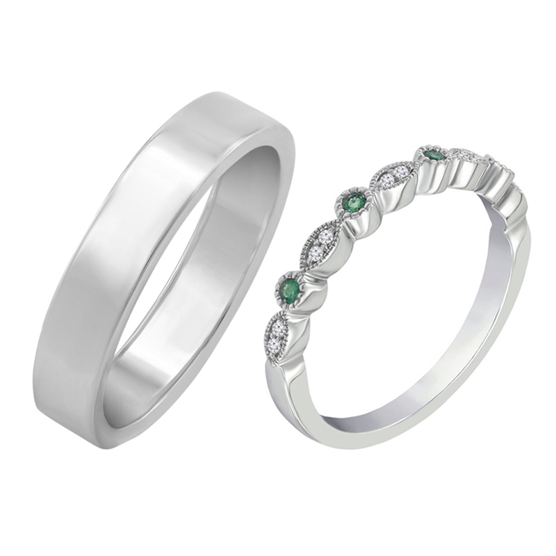 Eternity prsten se smaragdy a diamanty a pánský plochý