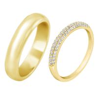 Dámský diamantový eternity prsten a pánský půlkulatý snubní prsten Vilana