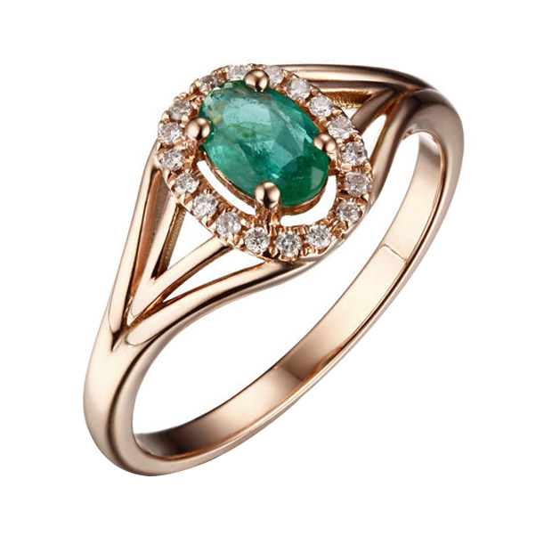 Prsten z růžového zlata se smaragdem a diamanty Natalia