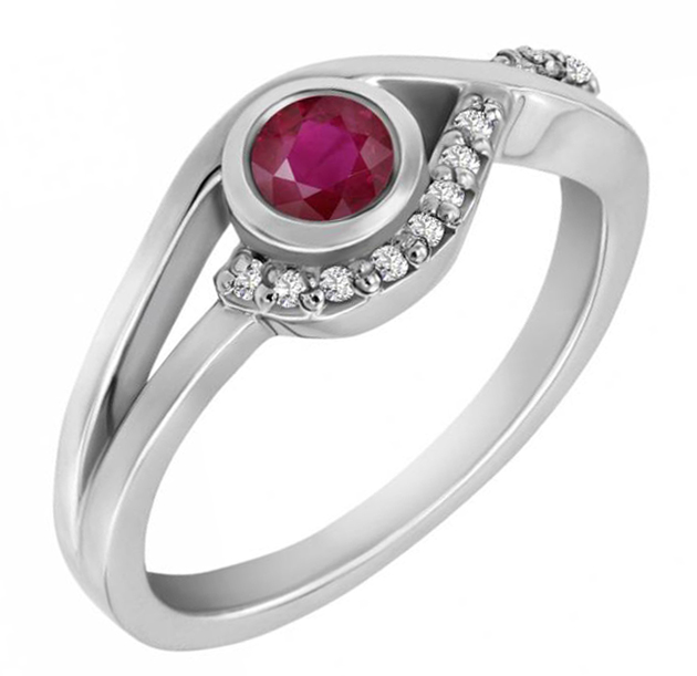 Elegantní zásnubní prsten s rubínem a diamanty Odilie