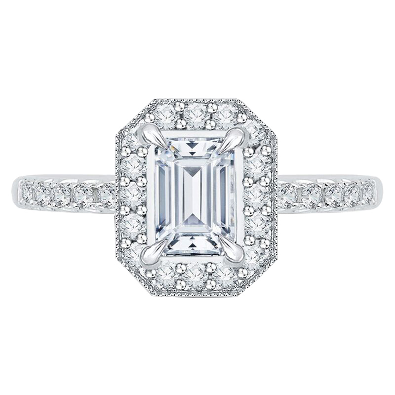 Zlatý zásnubní prsten s emerald diamantem a postranními diamanty 60544