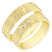 Elegantní zlaté snubní prsteny se třemi diamanty Lerony