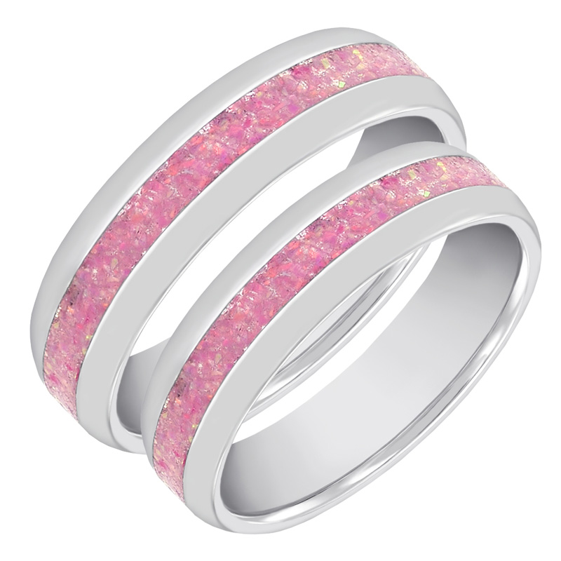 Snubní prsteny s růžovou opálovou výplní