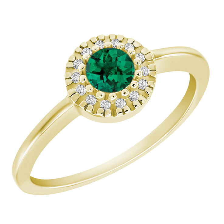 Zlatý prsten se smaragdem obklopeným diamanty 63714