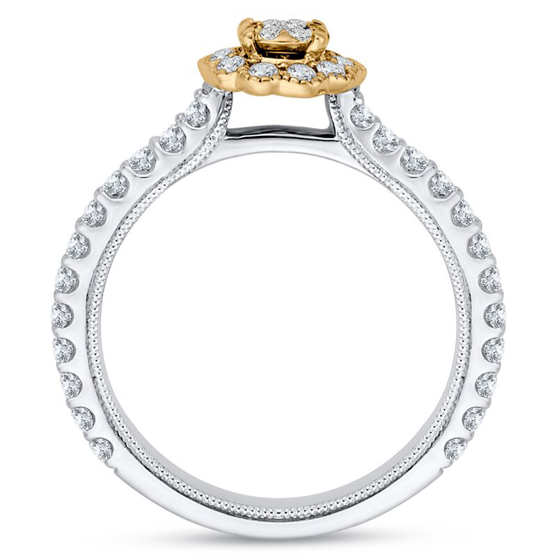 Zlatý halo zásnubní prsten s diamantovým květem 74264