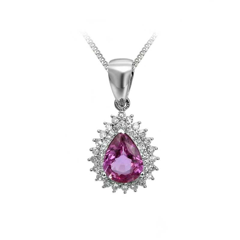 Zlatý náhrdelník s růžovým safírem a diamanty Nuwara