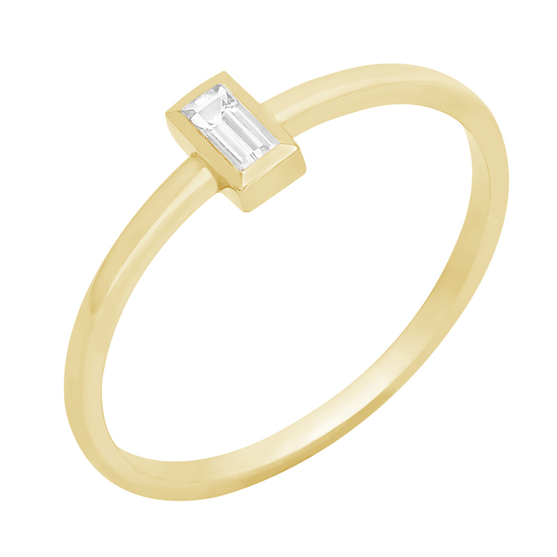 Minimalistický prsten s baguette safírem ze žlutého zlata