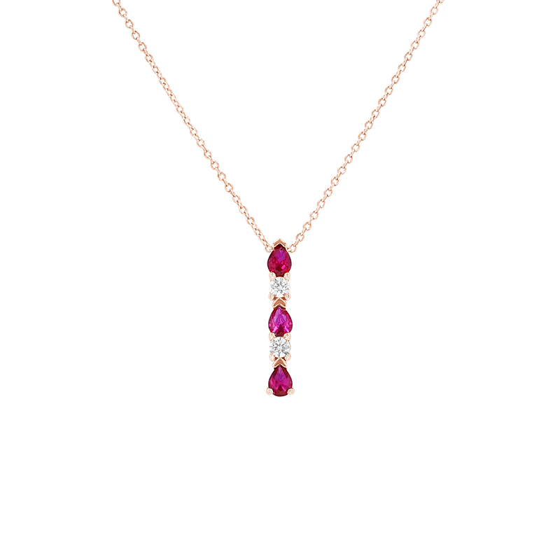 Elegantní náhrdelník s diamanty a rubíny z růžového zlata 79694