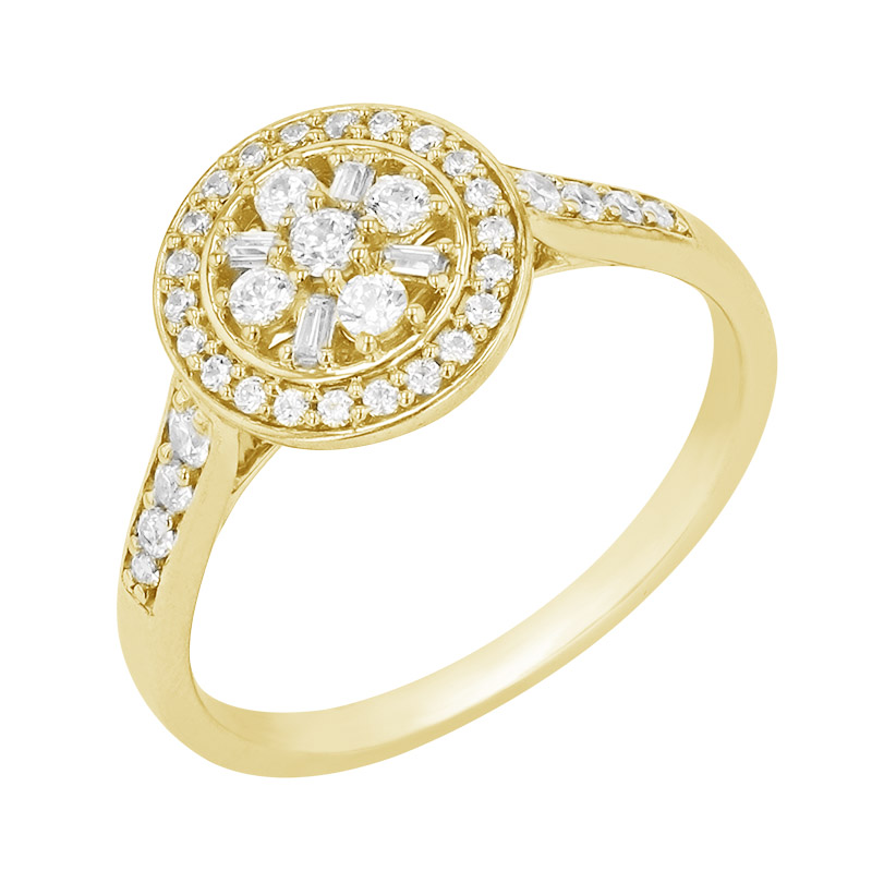 Halo prsten osázený třpytivými diamanty ze žlutého zlata 84294