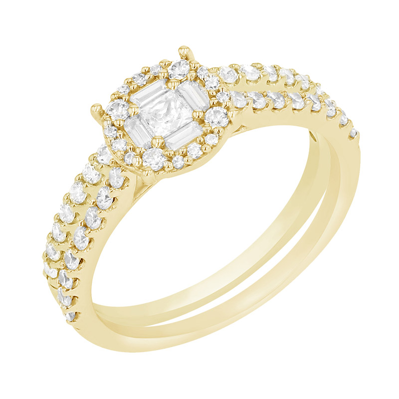 Luxusní set prstenů s třpytivými diamanty ze žlutého zlata