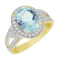 Čarokrásný zlatý prsten s akvamarínem a diamanty Borgny