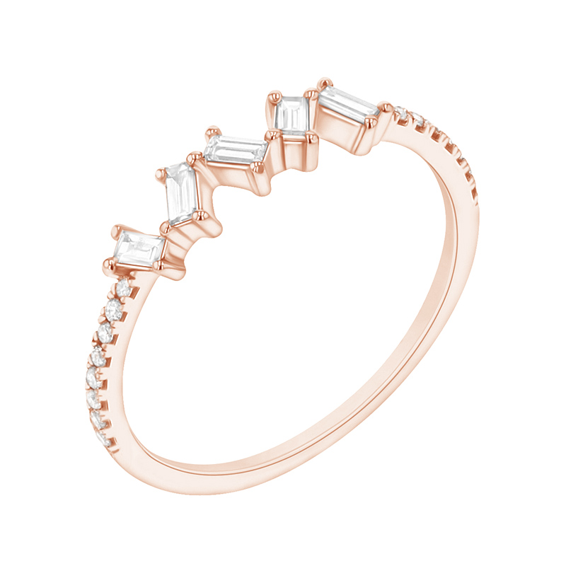 Prsten s baguette syntetickými diamanty z růžového zlata 90054