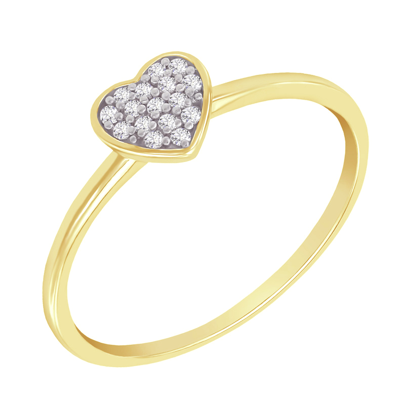 Zlatý srdcový prsten s diamanty 91024