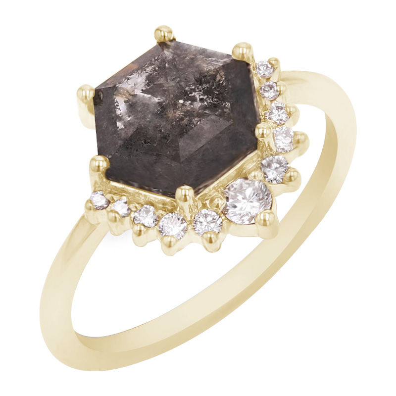 Zlatý prsten s hexagon salt and pepper diamantem Tracy