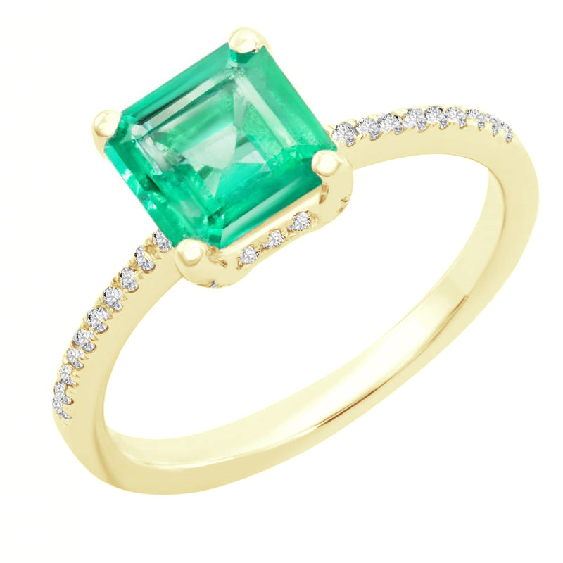 Zlatý prsten s princess smaragdem a diamanty Kip 104295