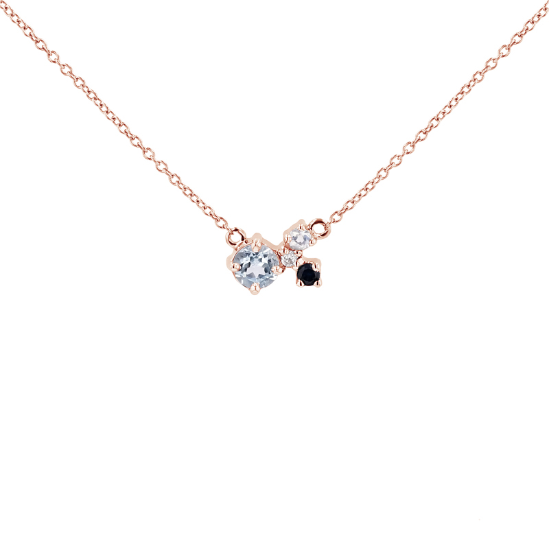 Cluster náhrdelník s akvamarínem, safírem, měsíčním kamenem a diamantem Bessie 111555
