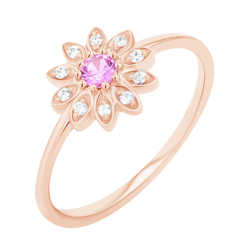 Květinový prsten s růžovým safírem a lab-grown diamanty Noely