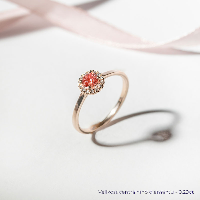Halo prsten s certifikovaným fancy pink lab-grown diamantem Cassidy 114215