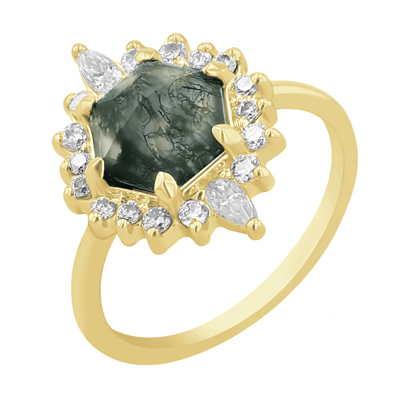 Elegantní prsten s mechovým achátem a moissanity Melia