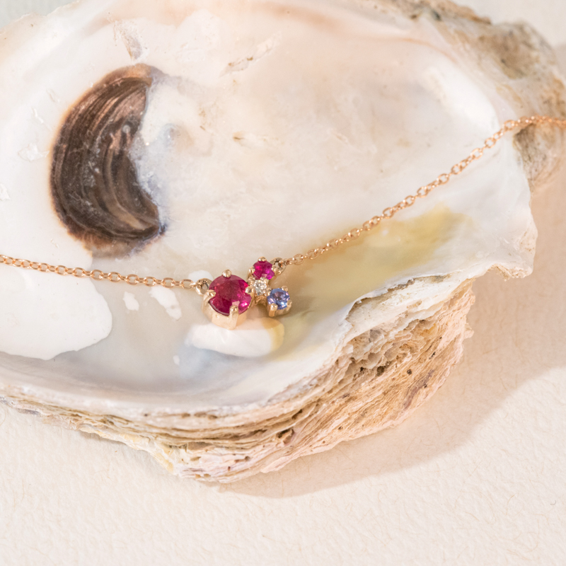 Stříbrný cluster náhrdelník s turmalínem, tanzanitem, rubínem a diamantem Millie 116145