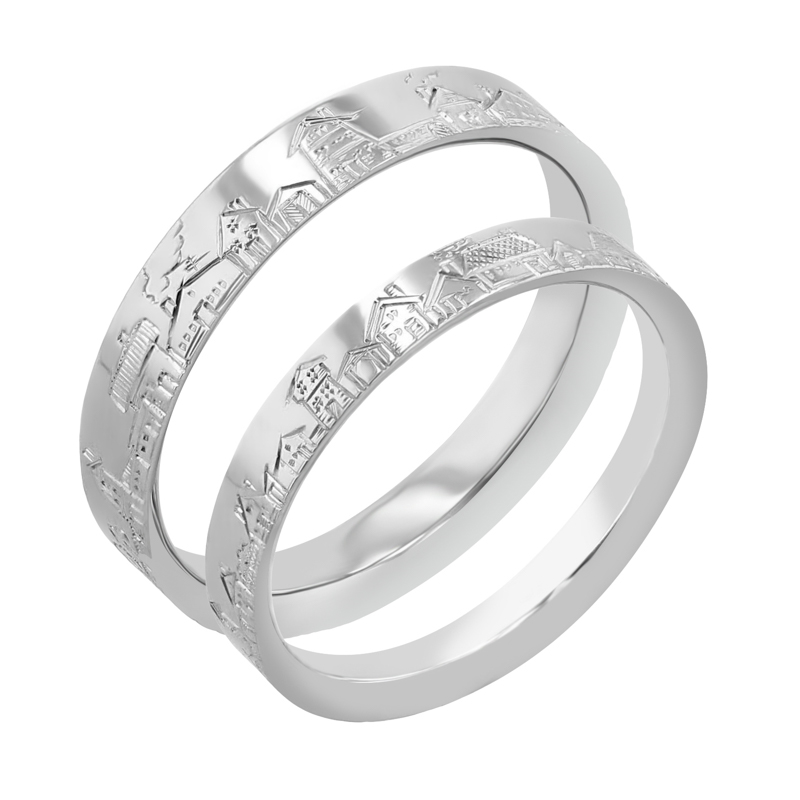 Snubní prsteny s ruční rytinou města Bevan 116965