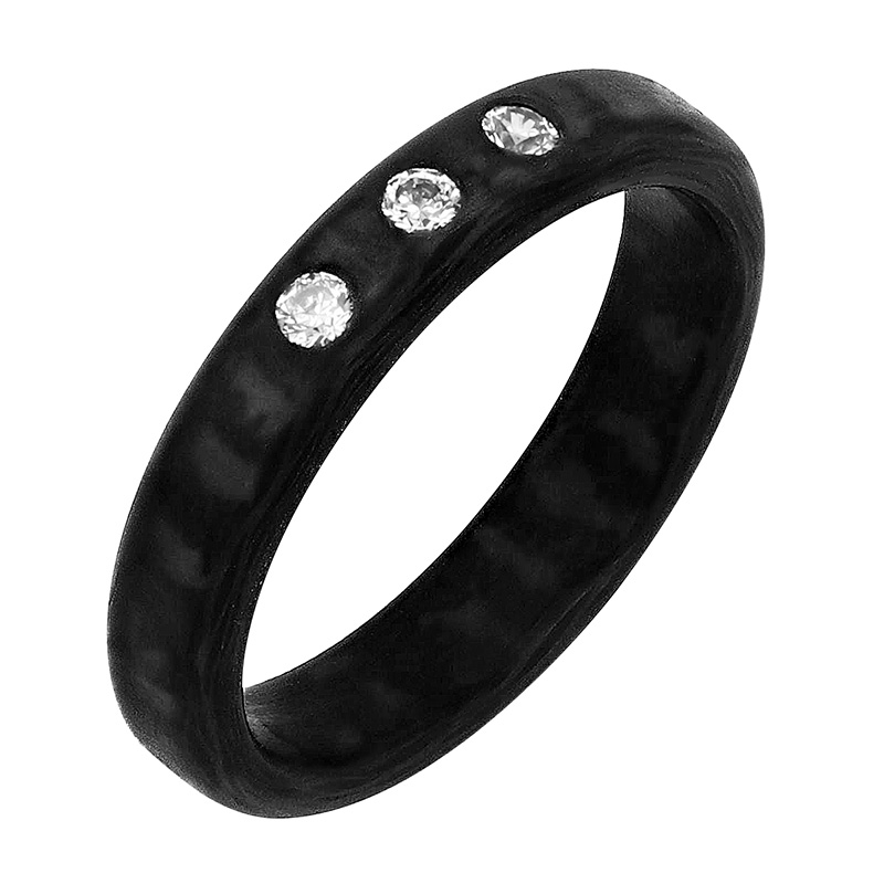 Plochý karbonový snubní prsten se zkosenými hranami a diamanty Rayrom