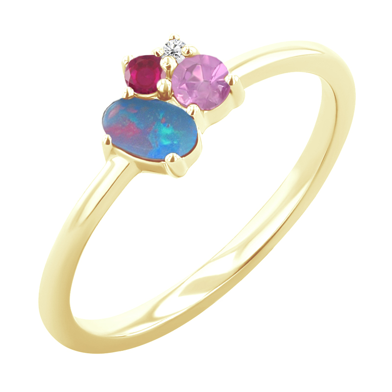 Zlatý cluster prsten s opálem, rubínem, safírem a diamantem Bluma 121555